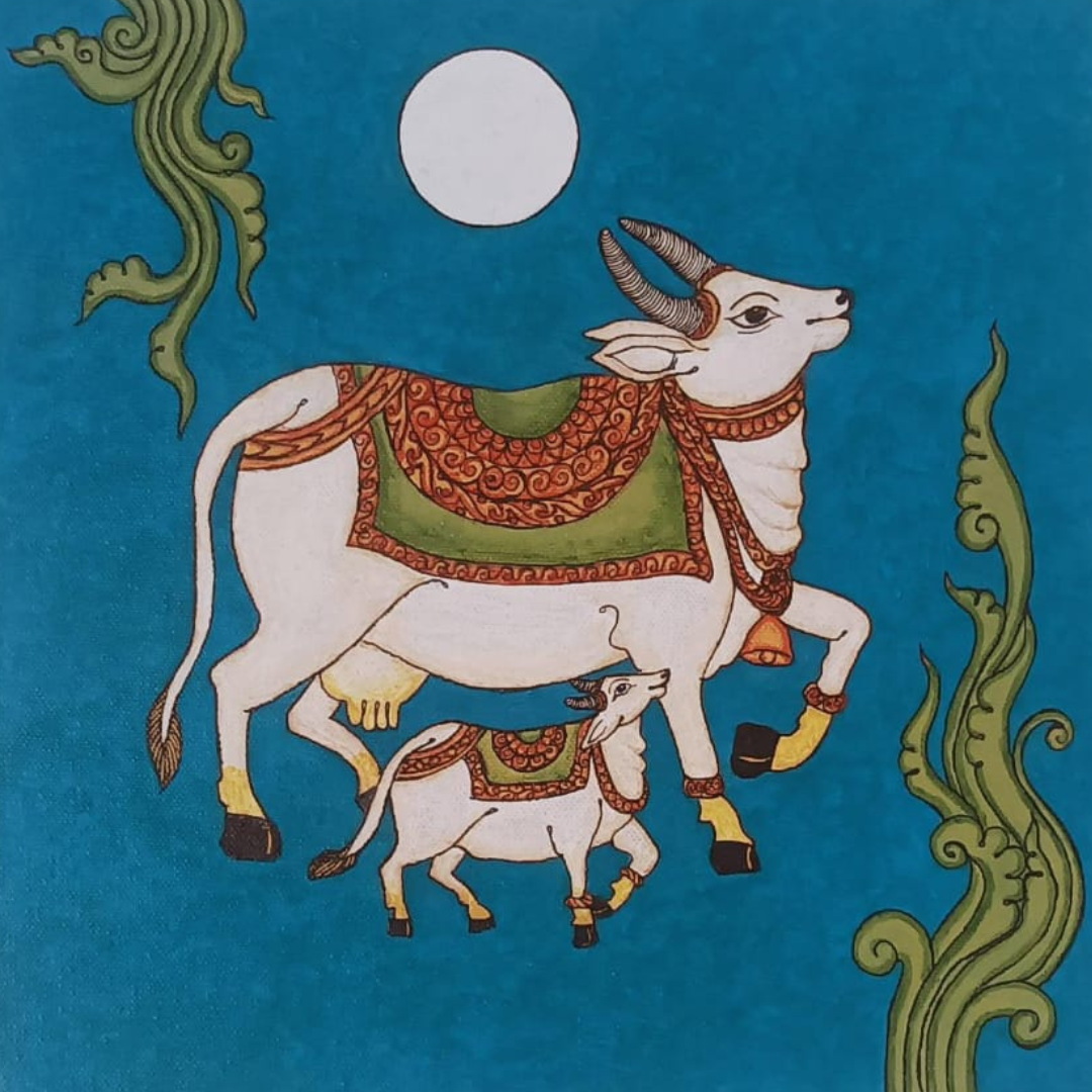 Kamadhenu and Nandi: Indian Traditional Art