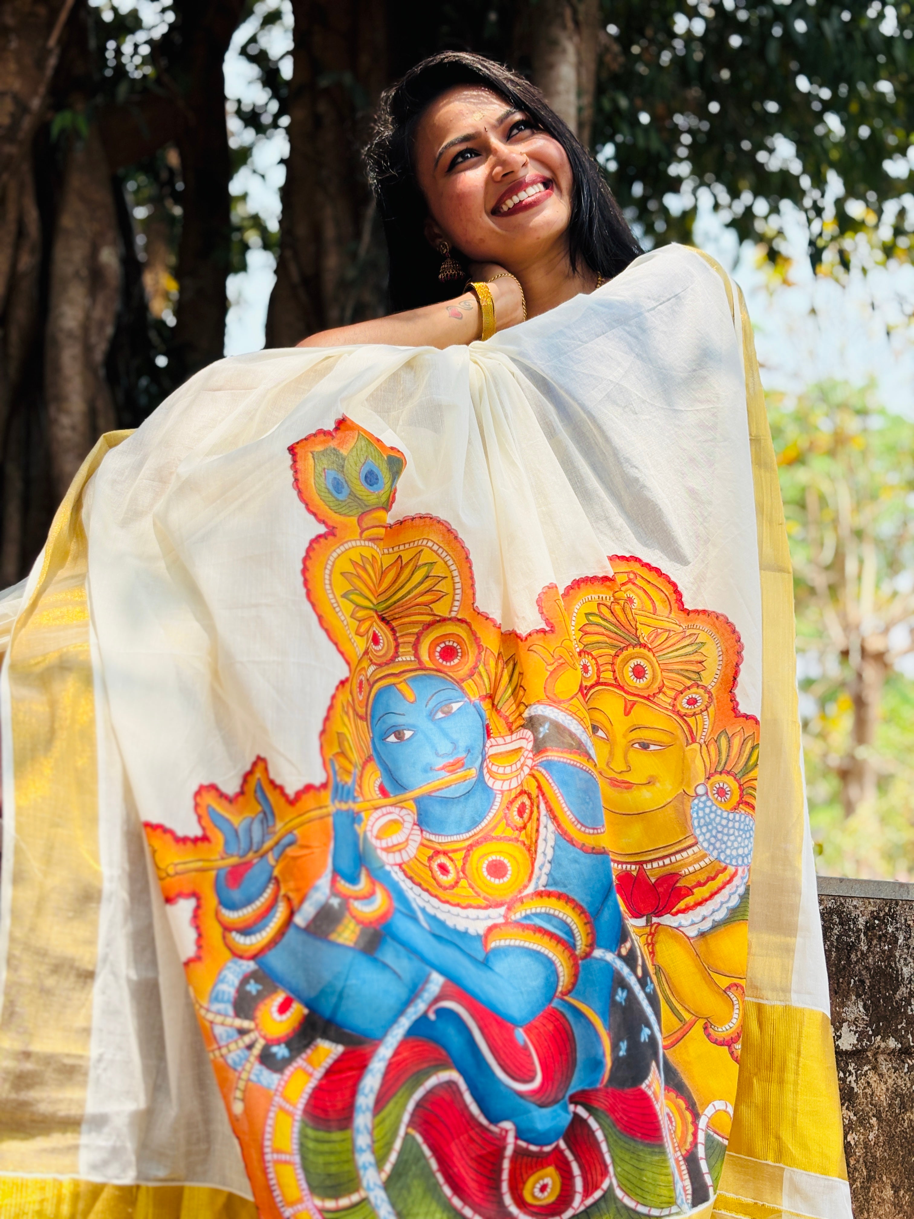 Krishna Radha Mural Saree