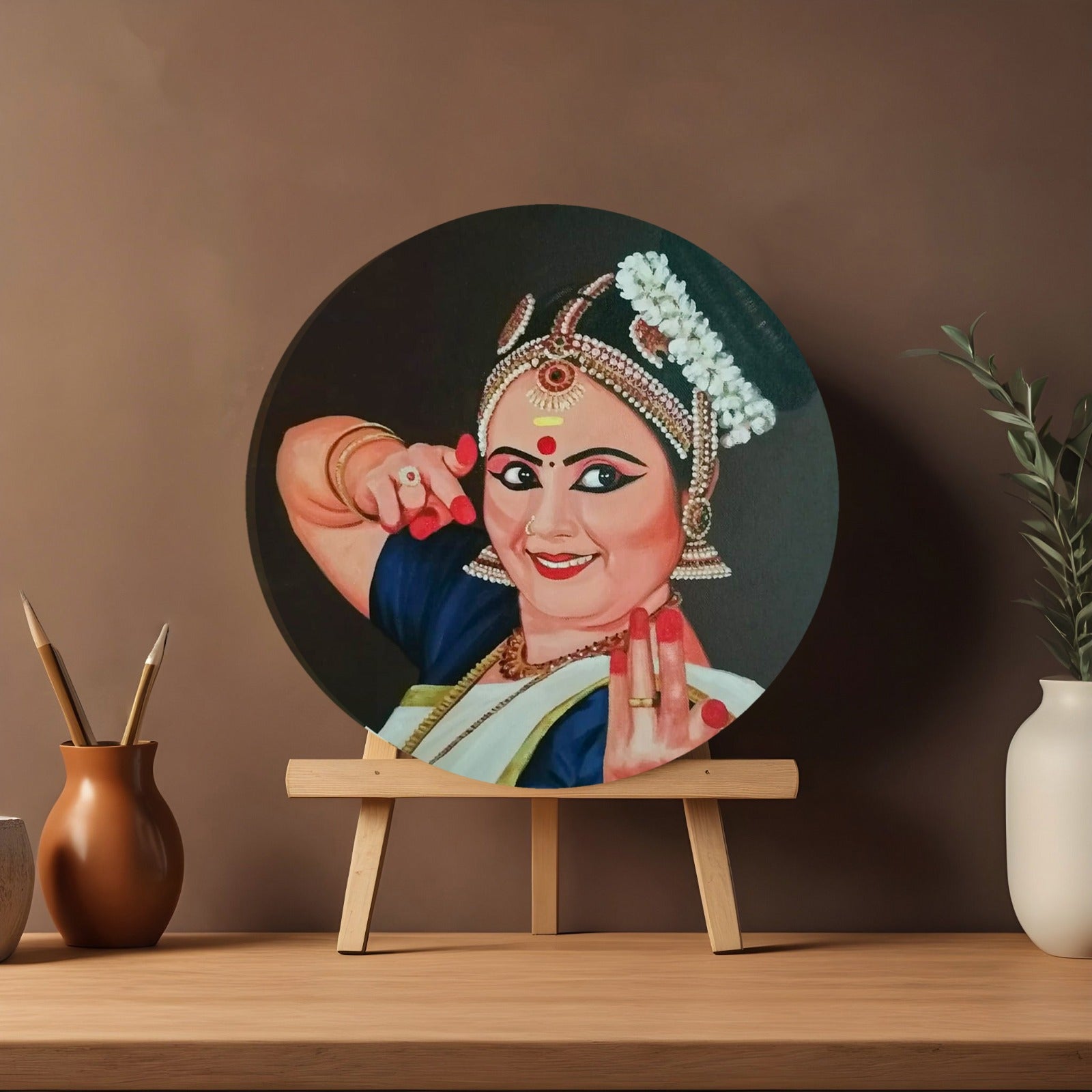 Handmade Acrylic Round Canvas Portrait