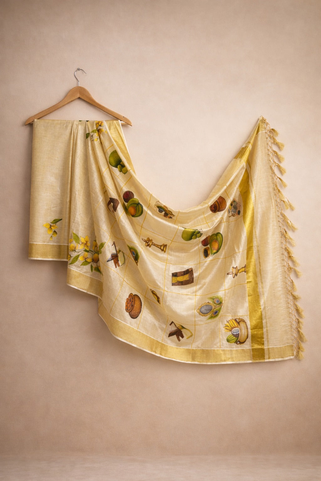 Hand painted cotton saree with Kani motifs – Kerala Vishu collection Fabus Frames