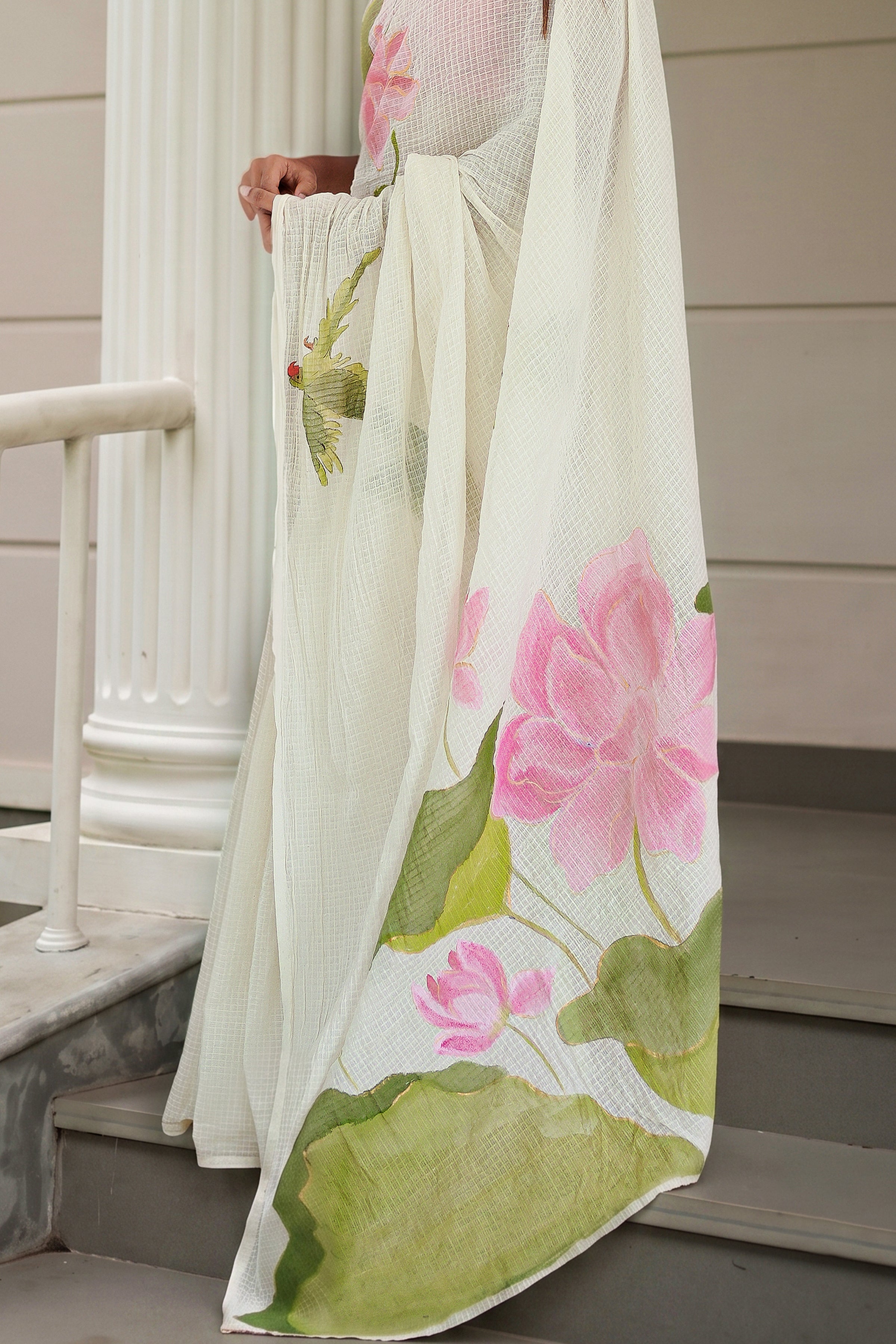 Lotus Bloom Hand Painted Saree
