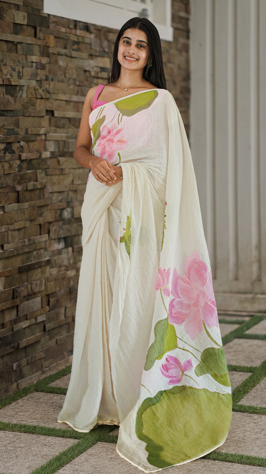 Lotus Bloom Hand Painted Saree