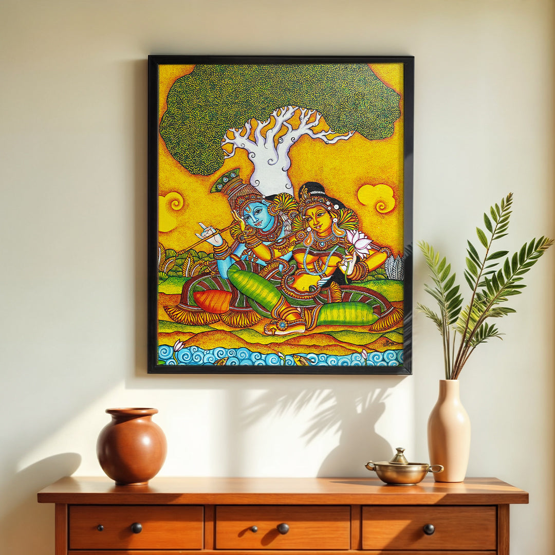 On the shore of love - Krishna Radha Mural Art