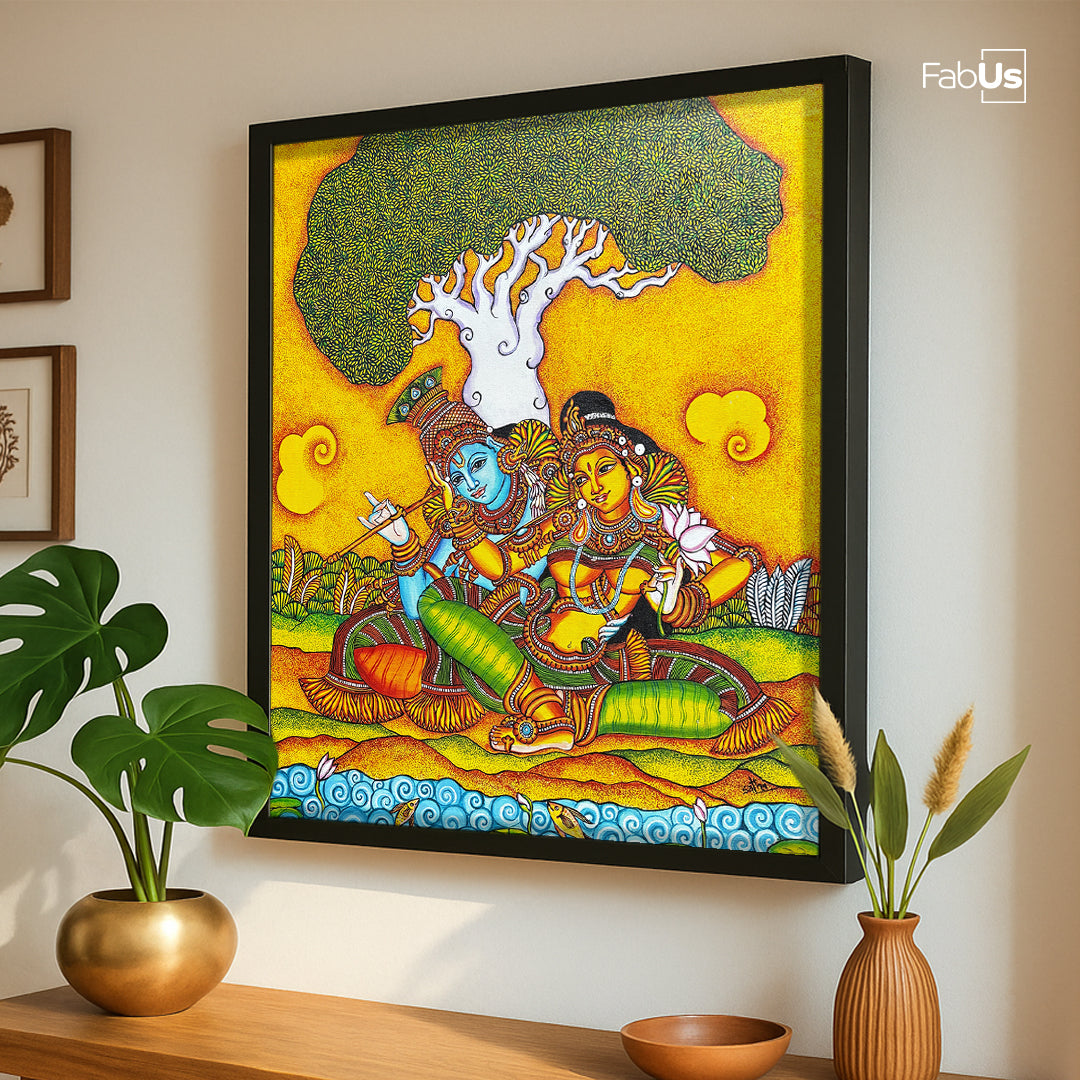 On the shore of love - Krishna Radha Mural Art (44X39)