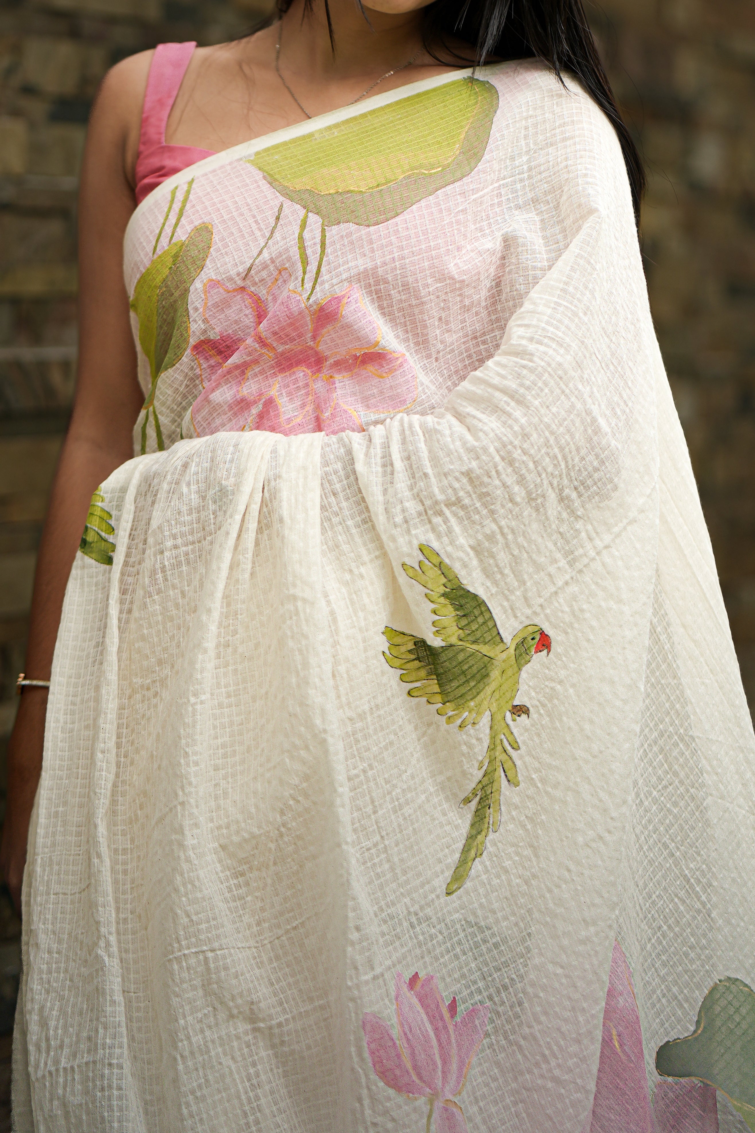 Lotus Bloom Hand Painted Saree