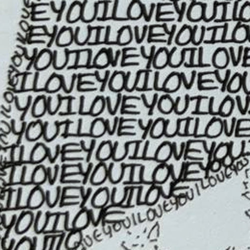 Close-up of hair drawn with the words I Love You