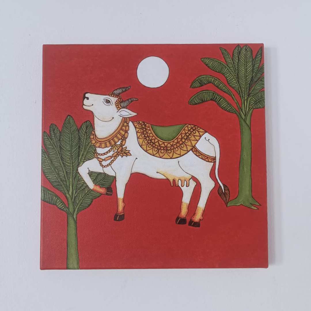 Kamadhenu, the Sacred Cow – Handmade Indian Contemporary Mural Painting