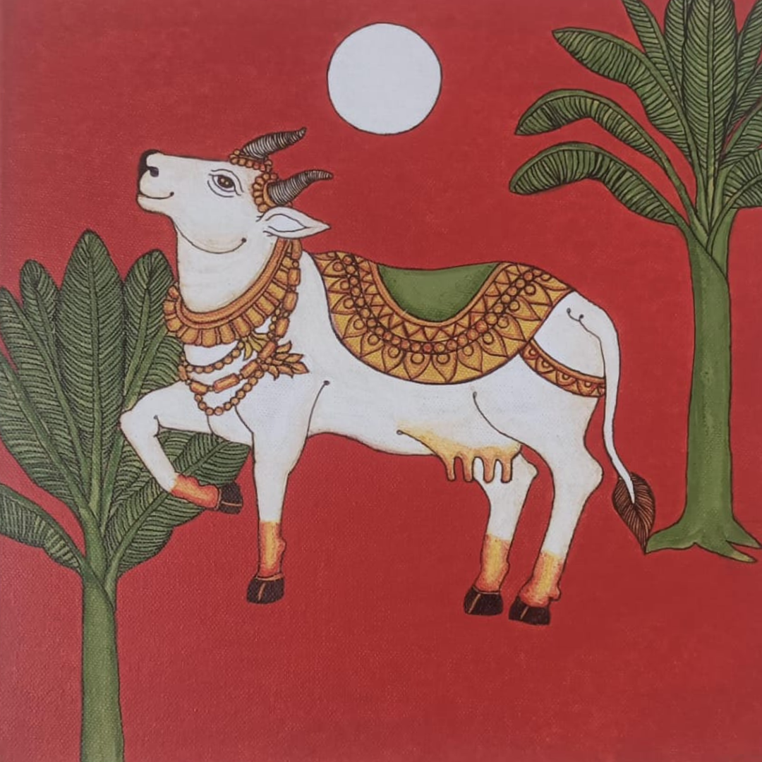 Kamadhenu, the Sacred Cow – Handmade Indian Contemporary Mural Painting