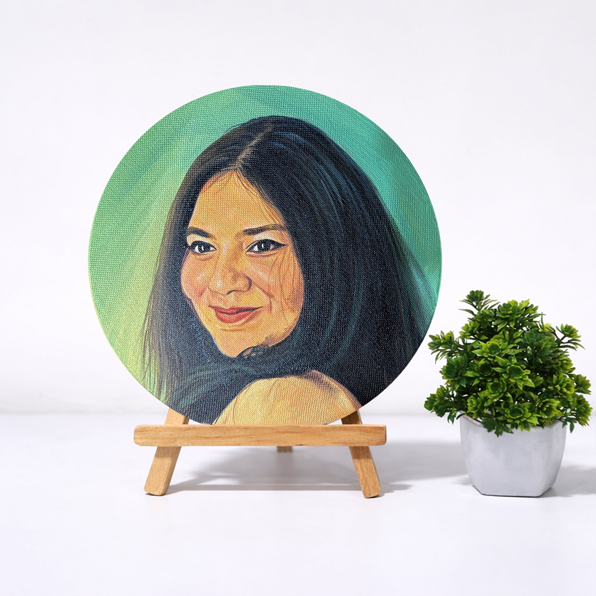 Handmade Acrylic Round Canvas Portrait