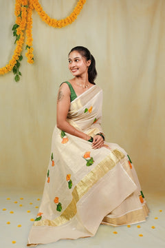 Floral Hand Painted Kerala Saree