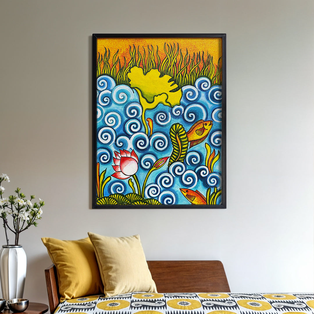 Lotus and Fish Mural painting (19.5X15.5)