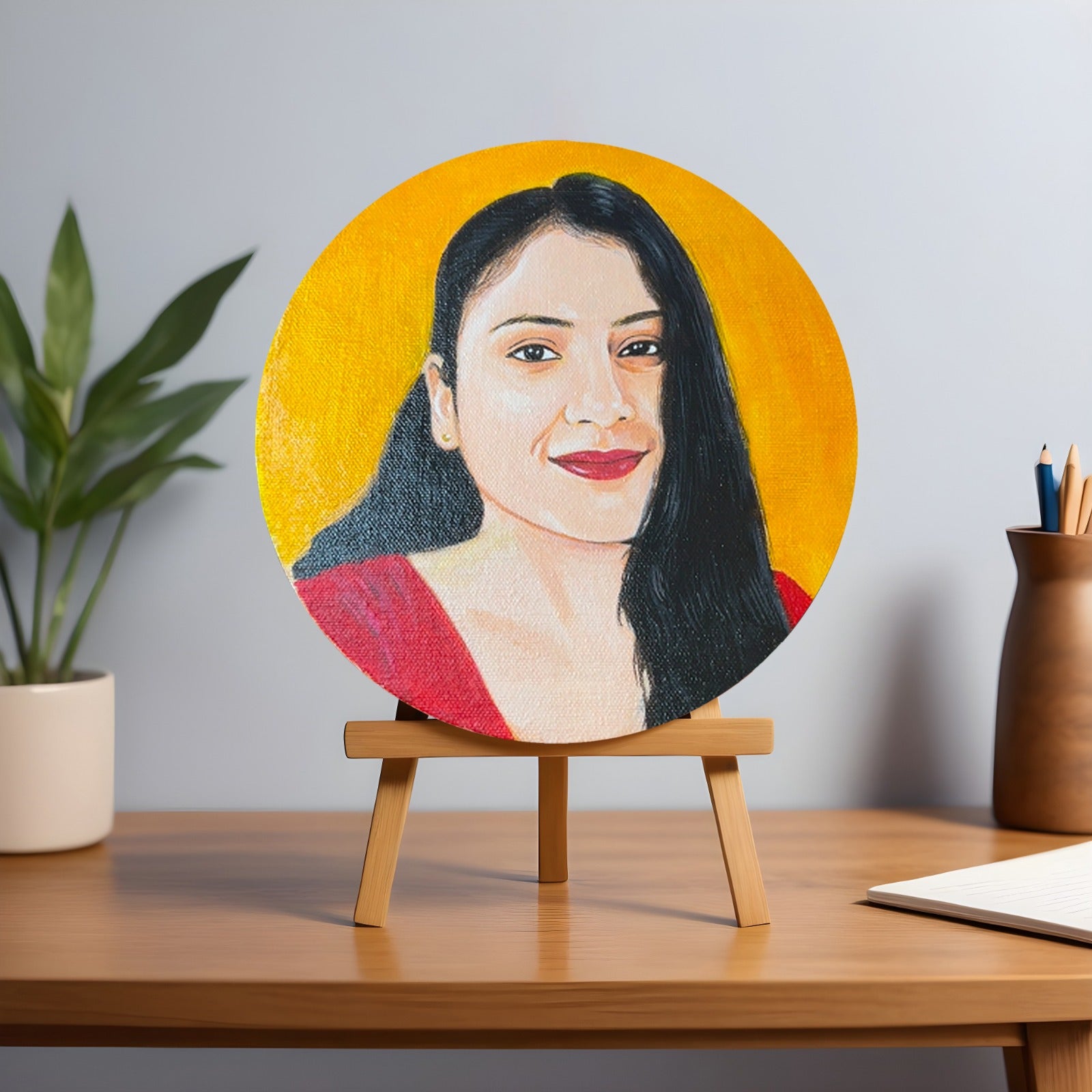 Handmade Acrylic Round Canvas Portrait