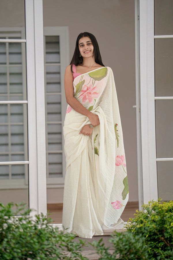 Lotus Bloom Hand Painted Saree