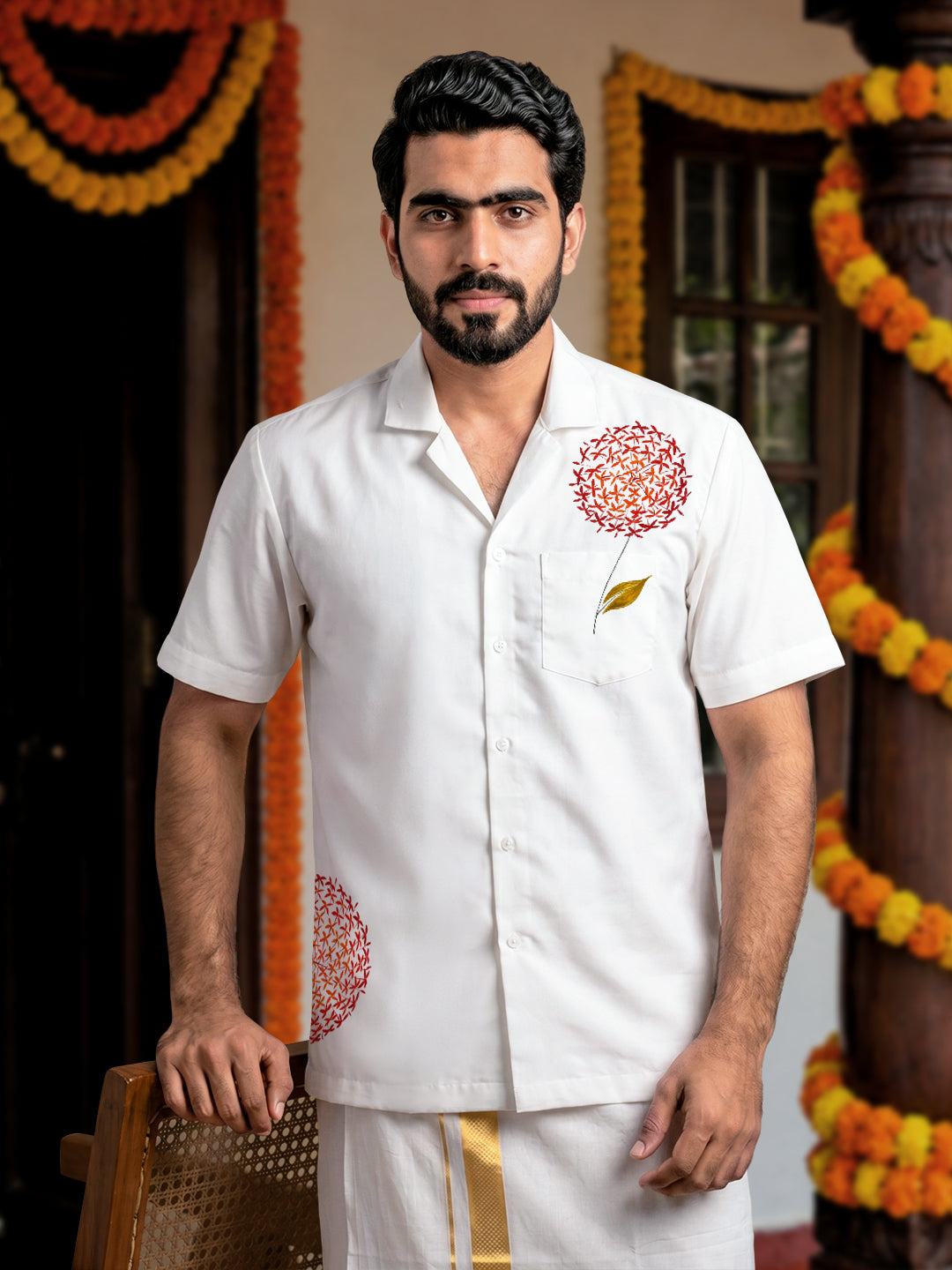 Chethi Poo Hand Painted Shirt and Saree Couple Combo