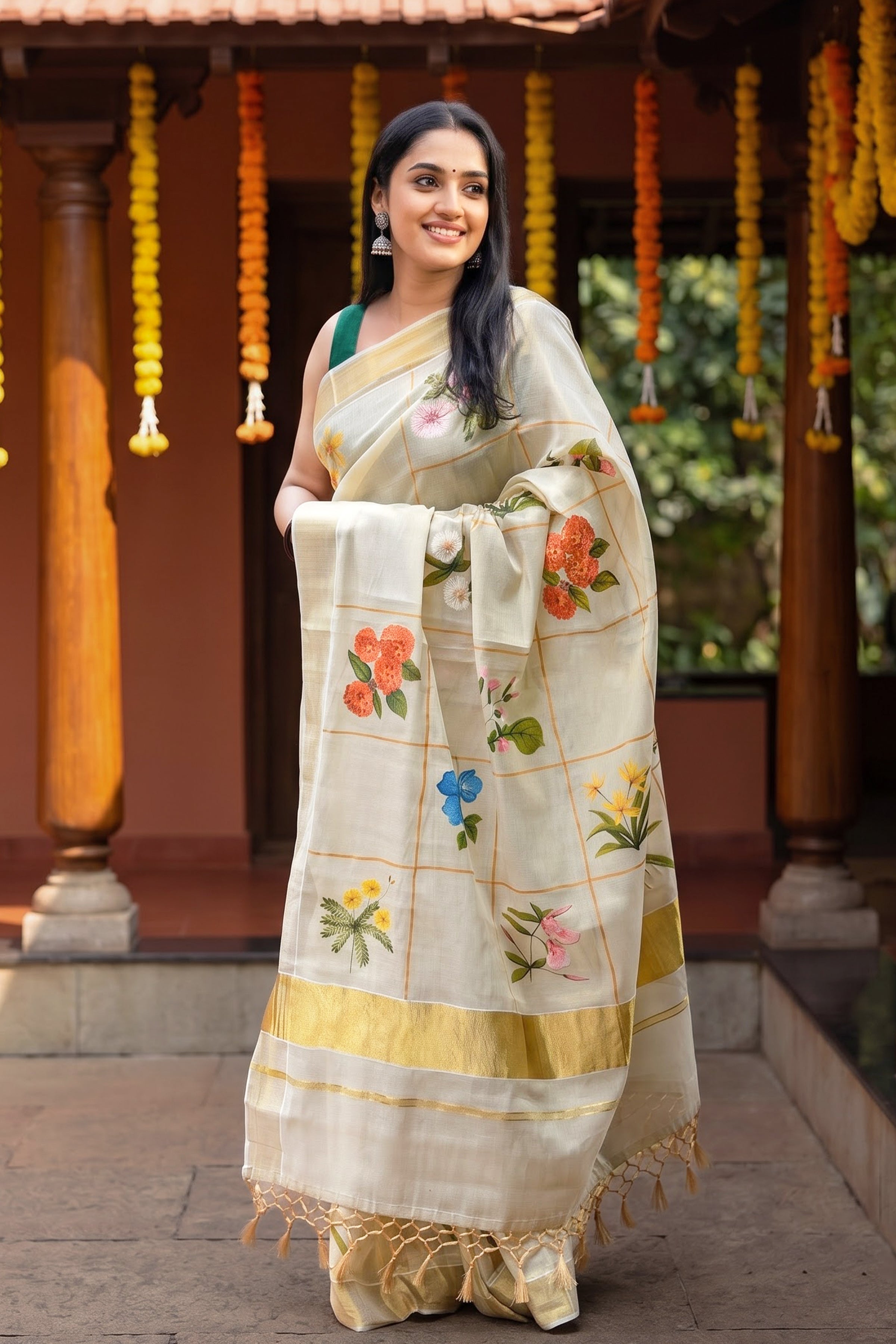 Dashapushpam Hand Painted Shirt and Saree Couple Combo