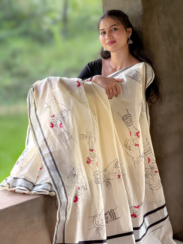 Sacred Vows Hand Painted Kerala Saree