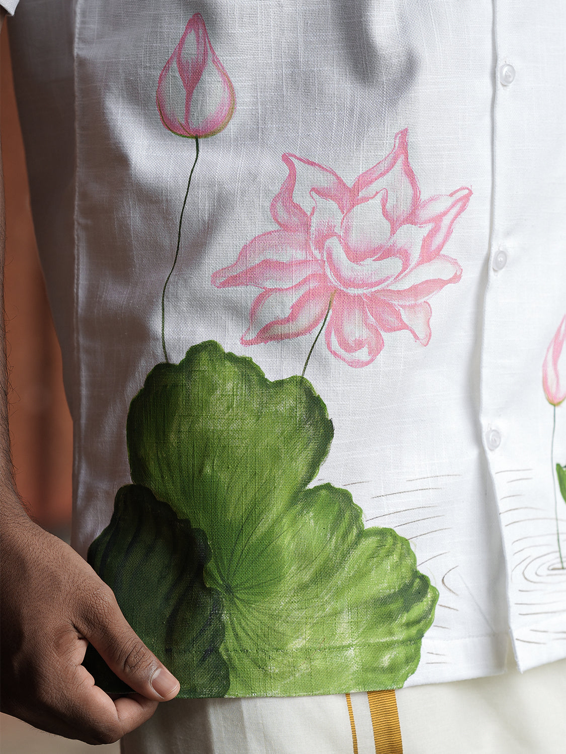Lotus Bloom Hand-Painted Shirt