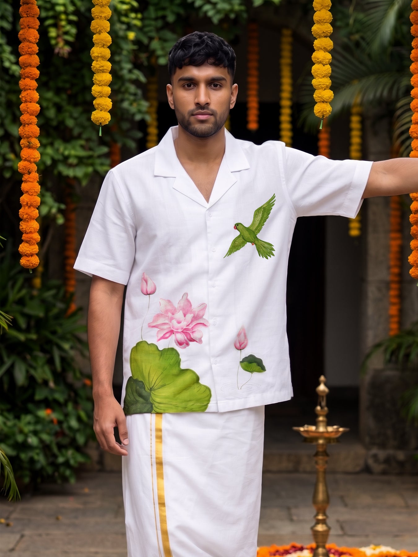 Lotus Bloom Hand-Painted Shirt