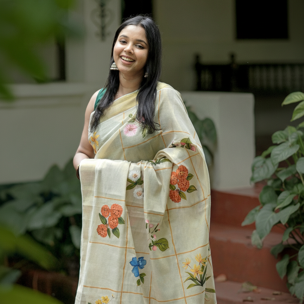 Dashapushpa Vaibhavam Hand-Painted Kerala Saree