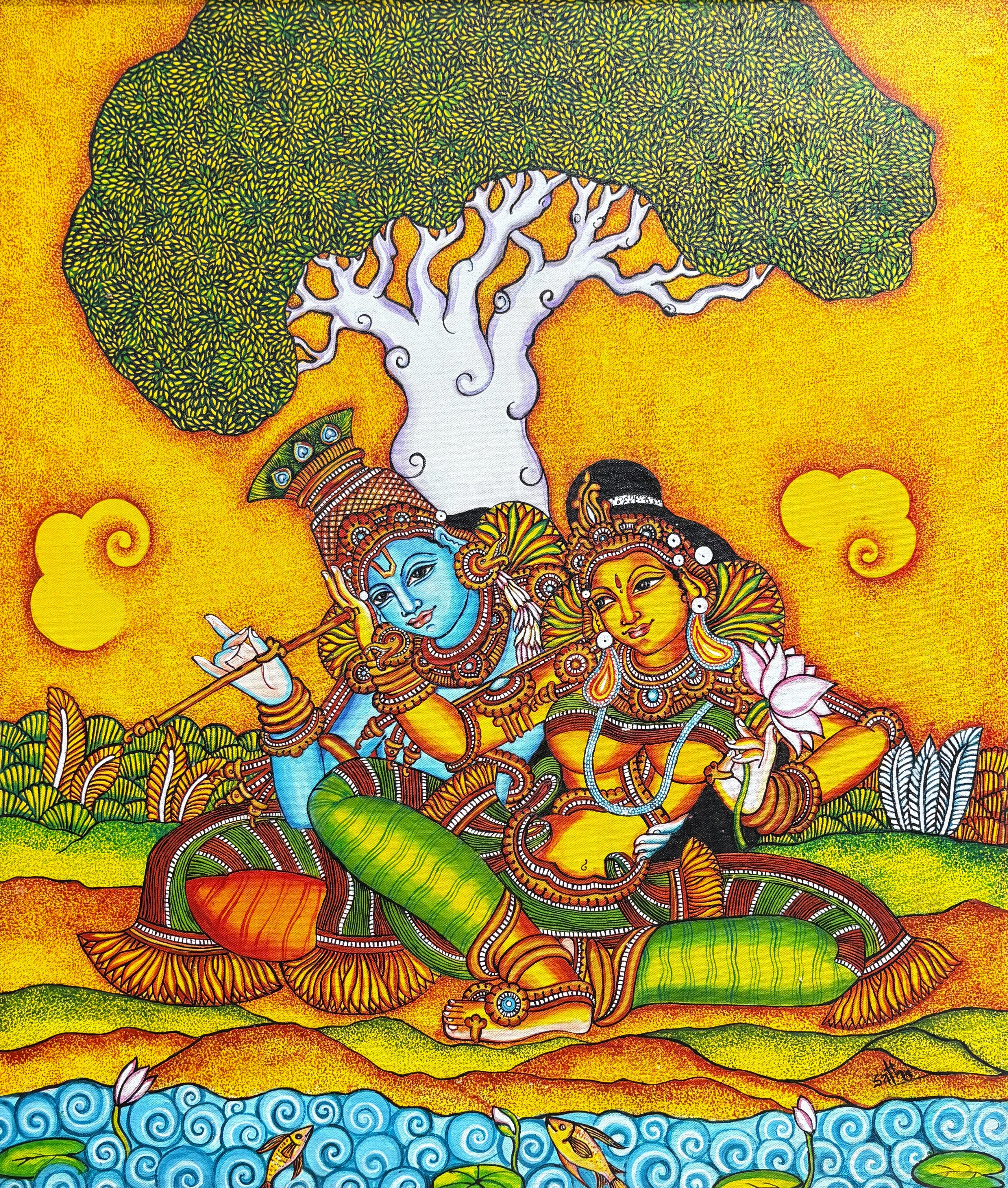 On the shore of love - Krishna Radha Mural Art