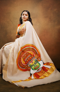 Kathakali Mural Painting Kerala Tissue Saree