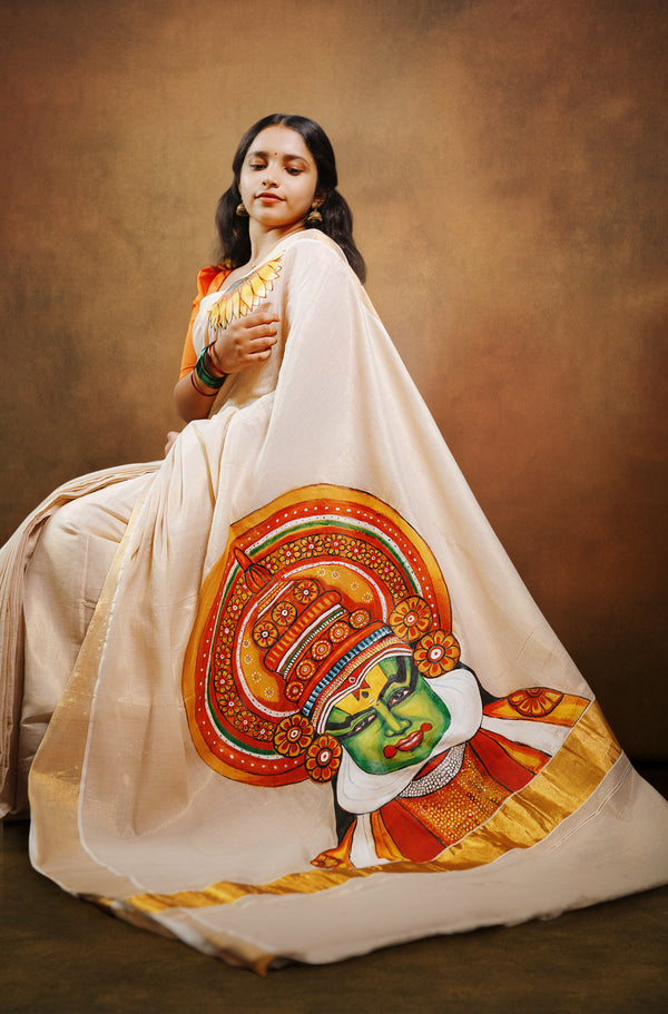 Kathakali Mural Painting Kerala Saree