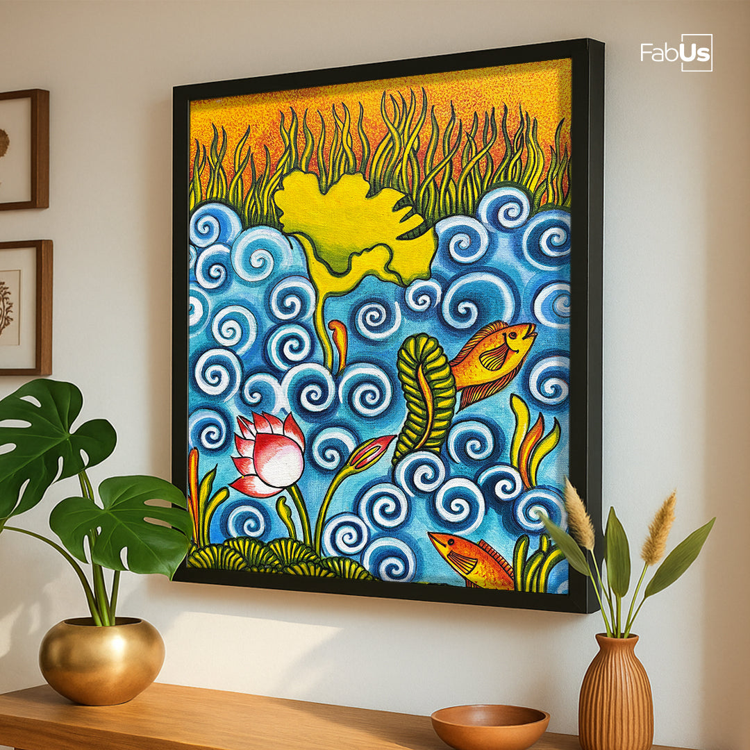 Lotus and Fish Mural painting (19.5X15.5)